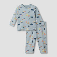 Juniors Cotton Round Neck Long Sleeves Pyjama Set with Safari Print-undefined-image-1