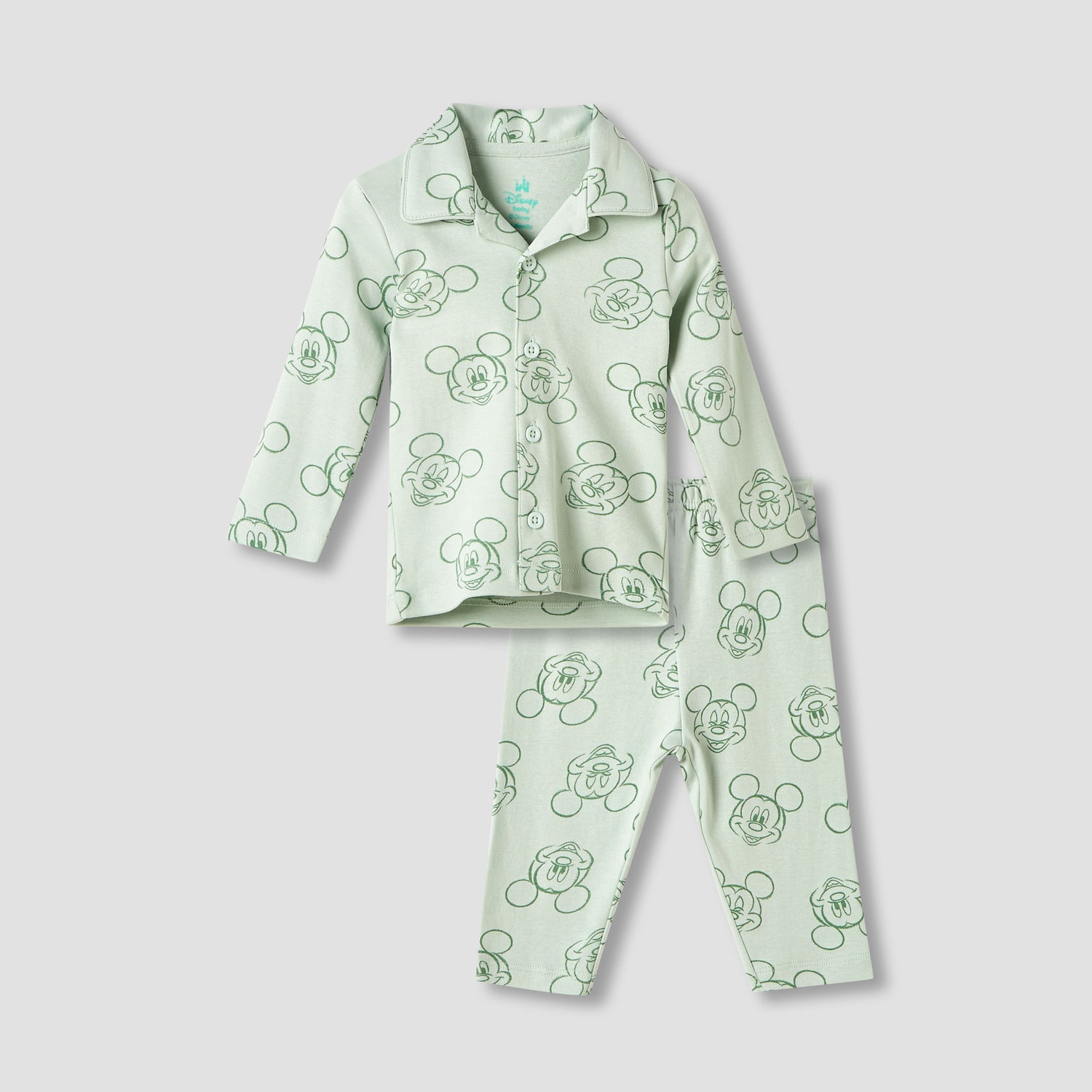 Disney Mickey Mouse Print Shirt and Pyjama Set - Green / 12-18 mths