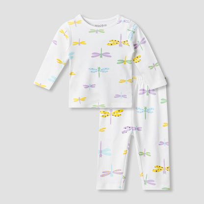 Juniors Cotton Round Neck Long Sleeve Pyjama Set with Dragonfly Print