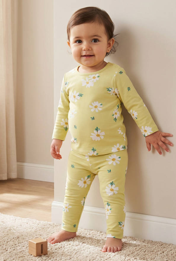 Juniors Cotton Round Neck Long Sleeve Pyjama Set with Floral Print