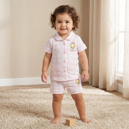 Disney Collared Short Sleeves Shirt and Shorts Set with Tweety Print - Pink / 12-18 mths