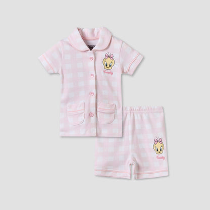 Disney Collared Short Sleeves Shirt and Shorts Set with Tweety Print
