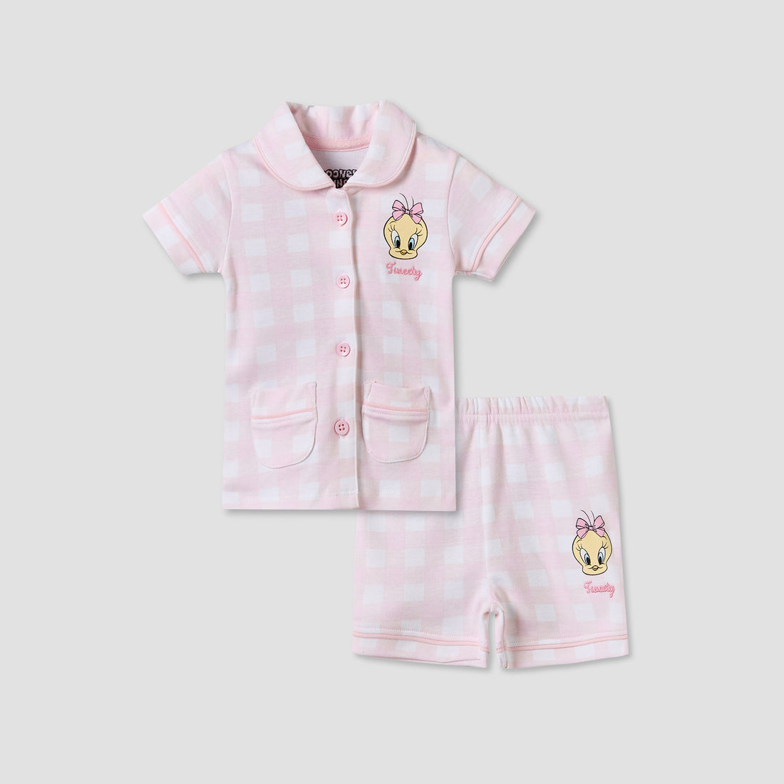 Disney Collared Short Sleeves Shirt and Shorts Set with Tweety Print