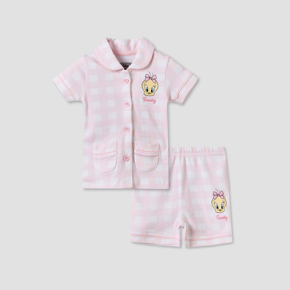 Disney Collared Short Sleeves Shirt and Shorts Set with Tweety Print