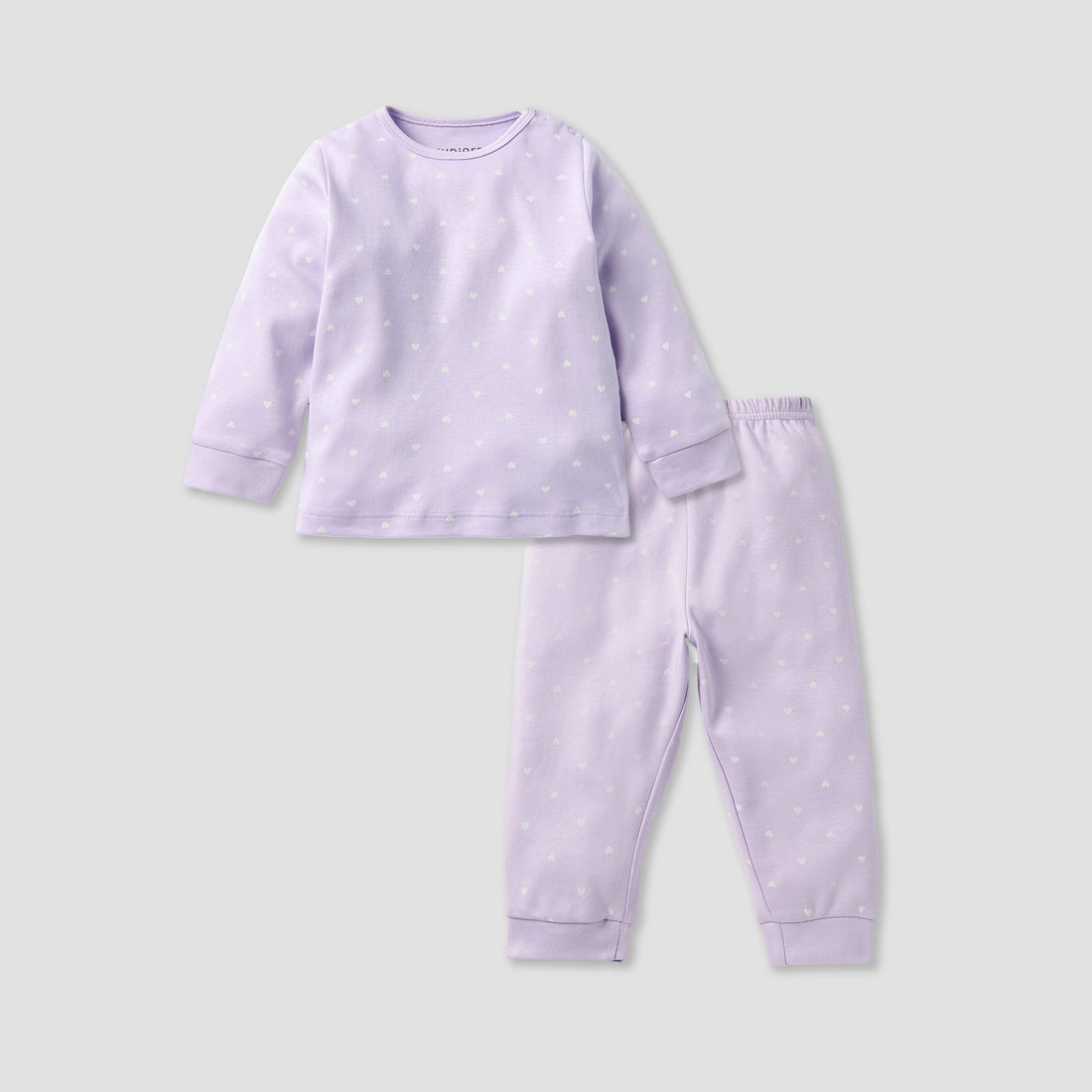 Juniors All-Over Heart Print Long Sleeves T-shirt and Elasticated Pyjama Set - Purple / 12-18 mths