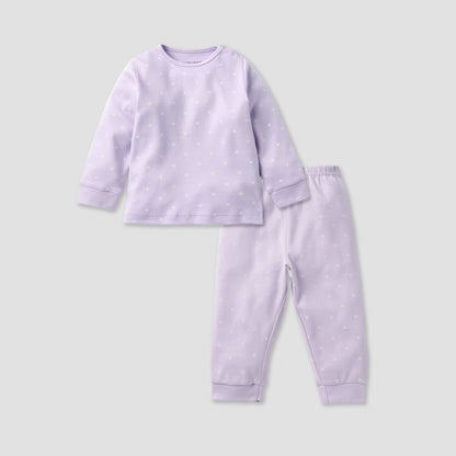 Juniors All-Over Heart Print Long Sleeves T-shirt and Elasticated Pyjama Set - Purple / 12-18 mths