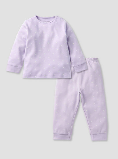 Juniors All-Over Heart Print Long Sleeves T-shirt and Elasticated Pyjama Set-baby-girls-clothing-nightwear-pyjamasets-image-1