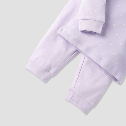 Juniors All-Over Heart Print Long Sleeves T-shirt and Elasticated Pyjama Set