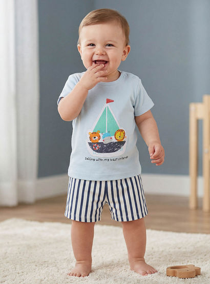 Juniors Crew Neck Short Sleeves T-shirt and Shorts Set with Nautical Applique-baby-boys-clothing-setsandcoords-image-1