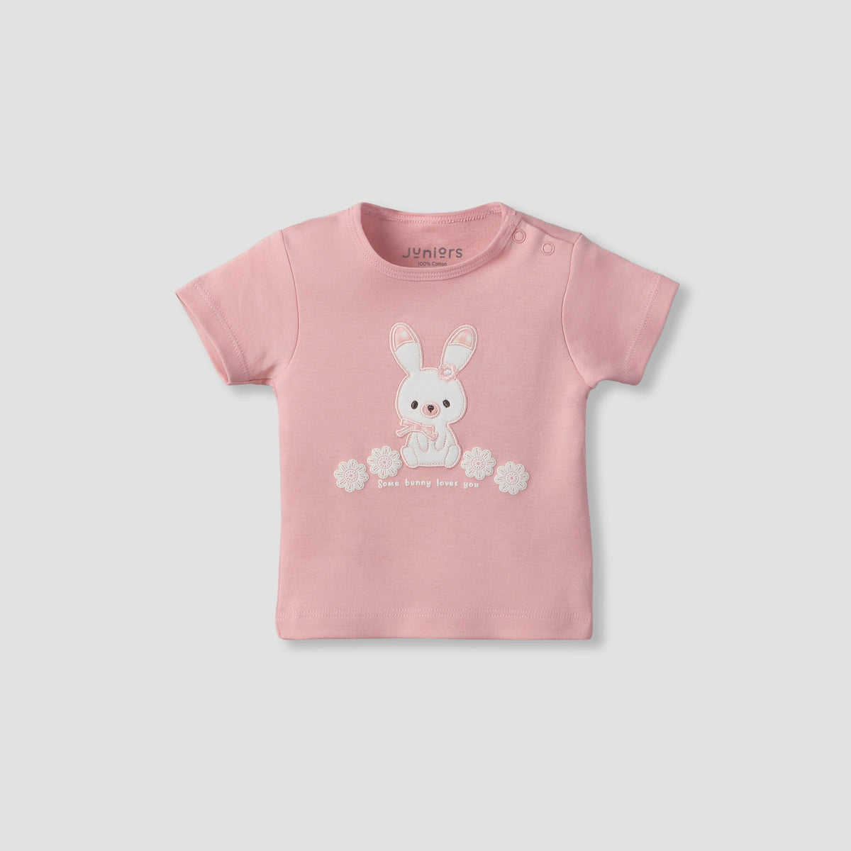 Juniors Crew Neck Short Sleeves T-shirt and Shorts Set with Bunny Applique