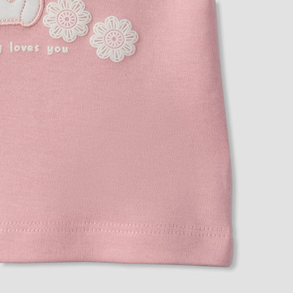 Juniors Crew Neck Short Sleeves T-shirt and Shorts Set with Bunny Applique