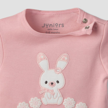 Juniors Crew Neck Short Sleeves T-shirt and Shorts Set with Bunny Applique