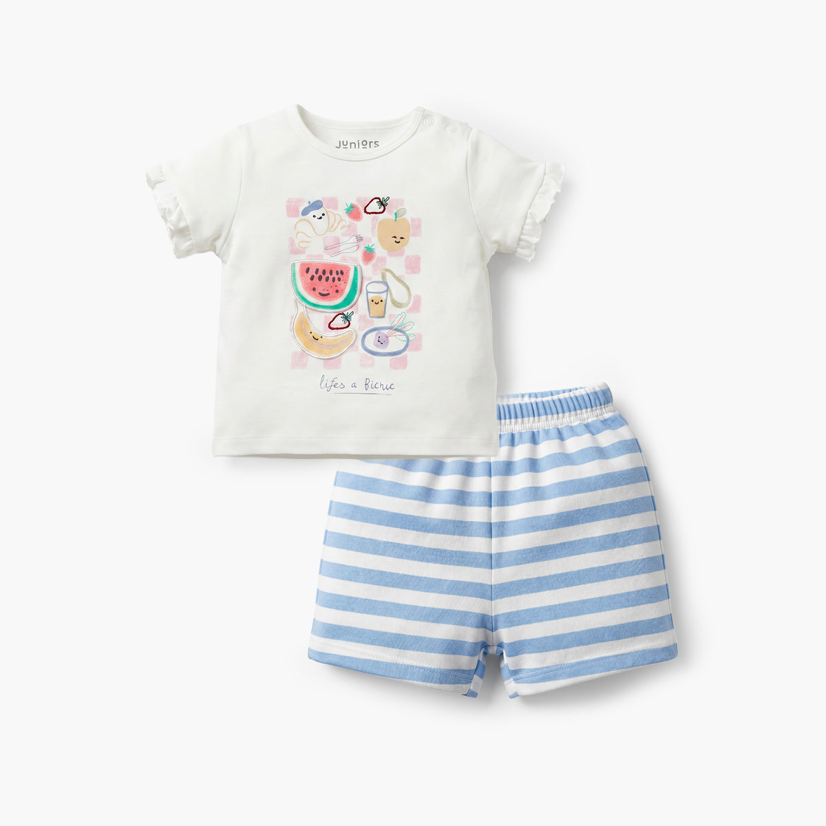 Juniors Crew Neck Short Sleeves T-shirt and Shorts Set with Food Print - Multicolour / 12-18 mths