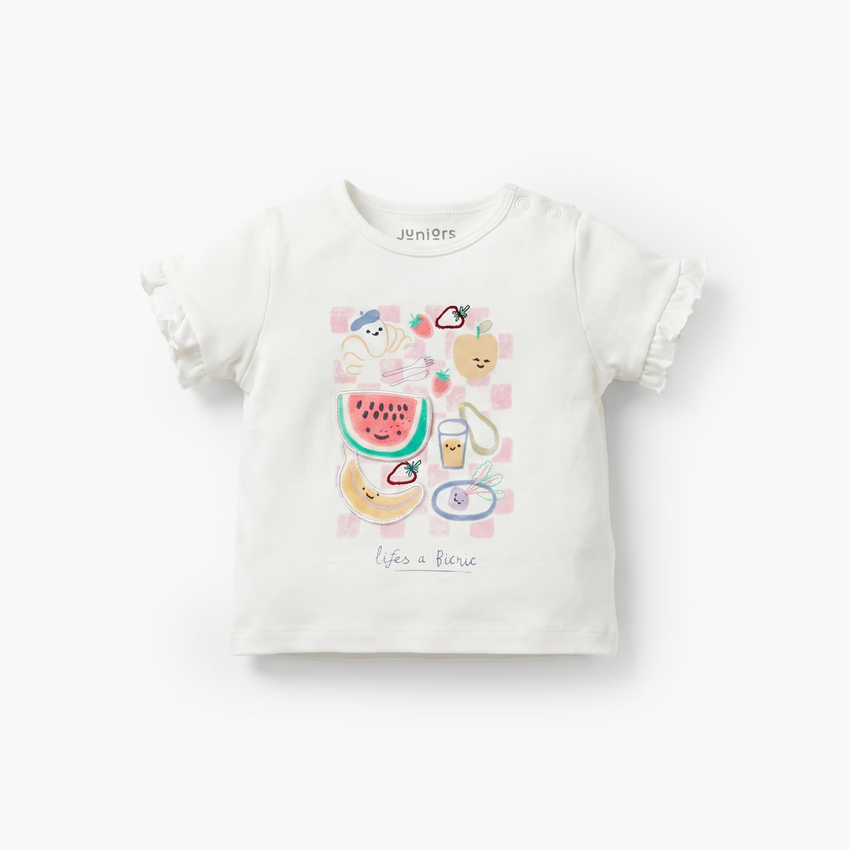 Juniors Crew Neck Short Sleeves T-shirt and Shorts Set with Food Print
