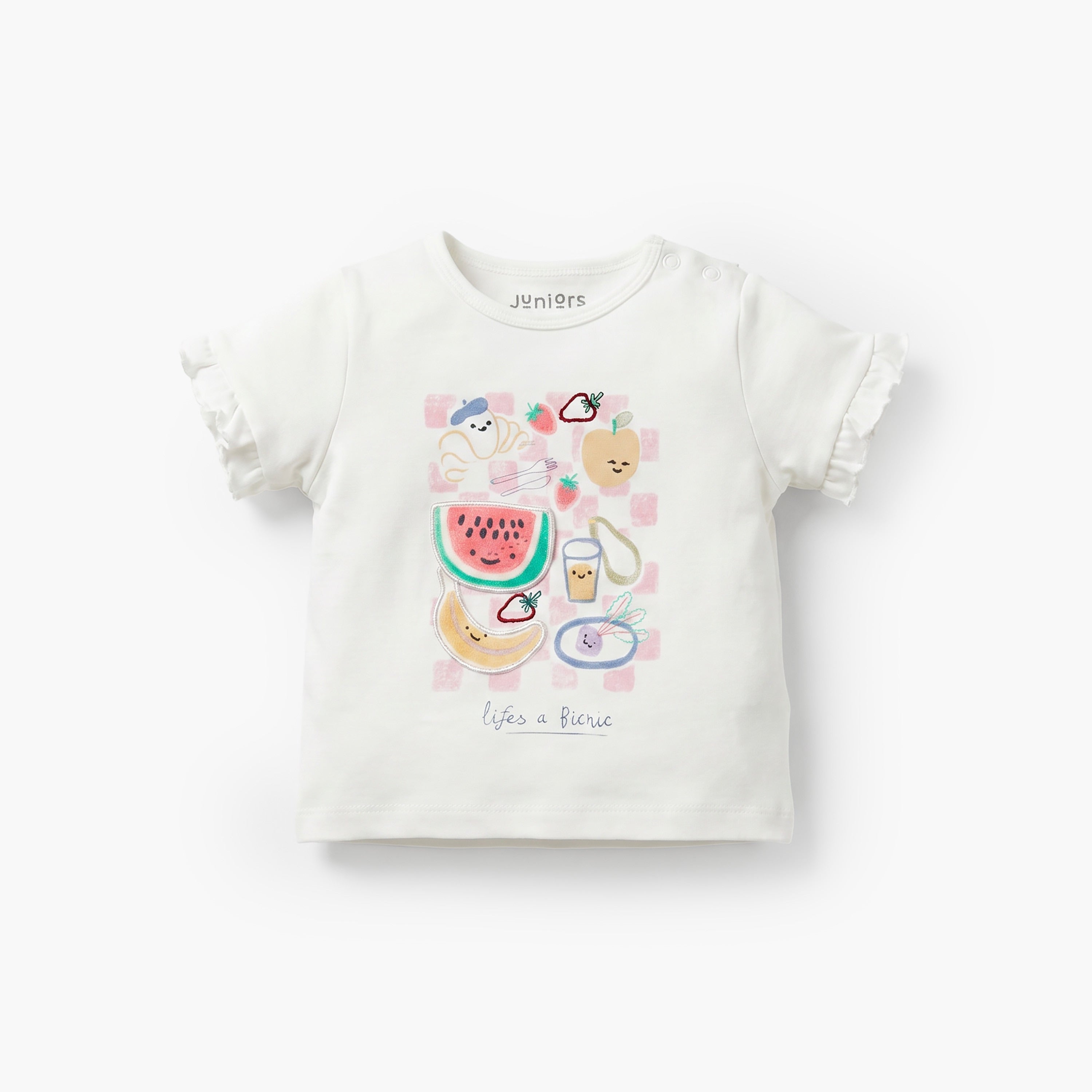 Juniors Crew Neck Short Sleeves T-shirt and Shorts Set with Food Print