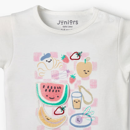 Juniors Crew Neck Short Sleeves T-shirt and Shorts Set with Food Print