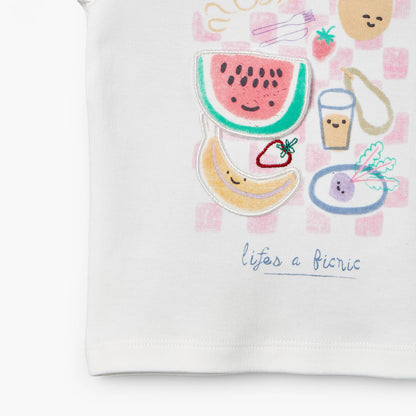 Juniors Crew Neck Short Sleeves T-shirt and Shorts Set with Food Print