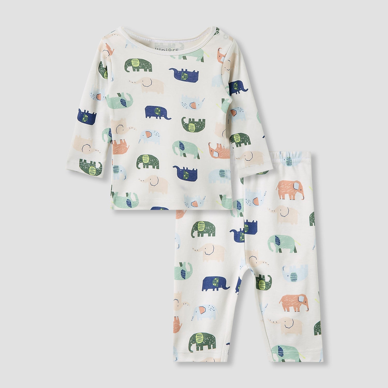 Juniors Pyjama Set with Elephant Print - Cotton - Long Sleeves - Pink / 12-18 mths