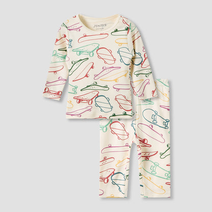 Juniors Pyjama Set with Skateboard Print - Cotton - Long Sleeves - Yellow / 12-18 mths