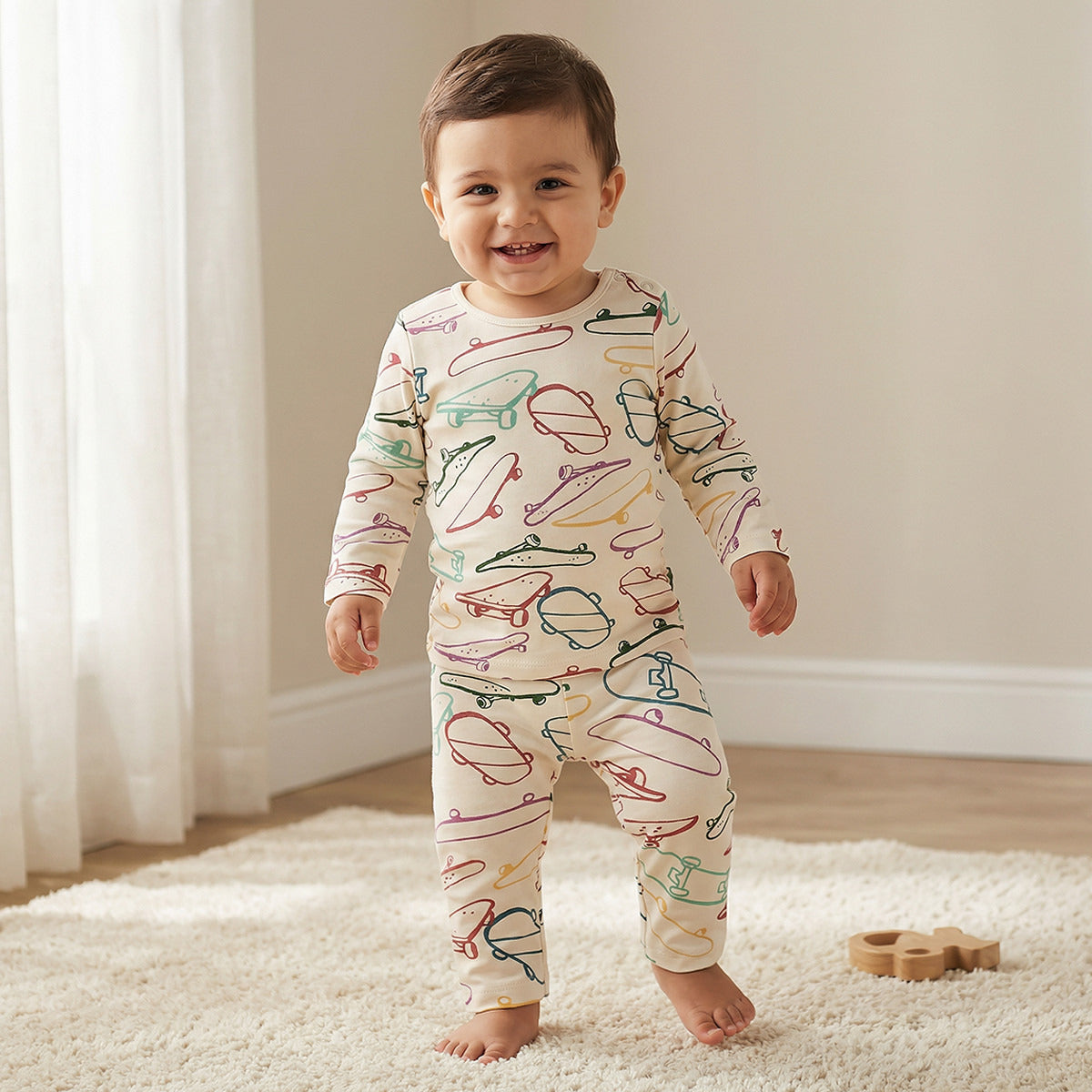 Juniors Pyjama Set with Skateboard Print - Cotton - Long Sleeves