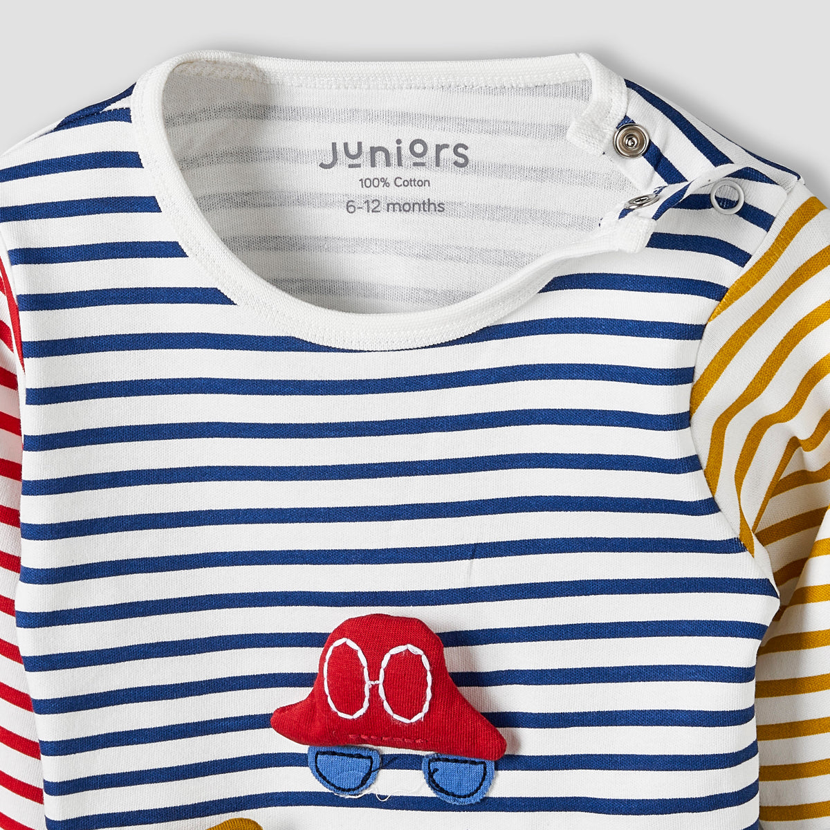 Pack of 3 Juniors Cotton Round Neck Long Sleeve Pyjama Set with Snap Button Closure