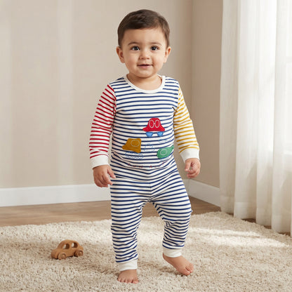 Pack of 3 Juniors Cotton Round Neck Long Sleeve Pyjama Set with Snap Button Closure