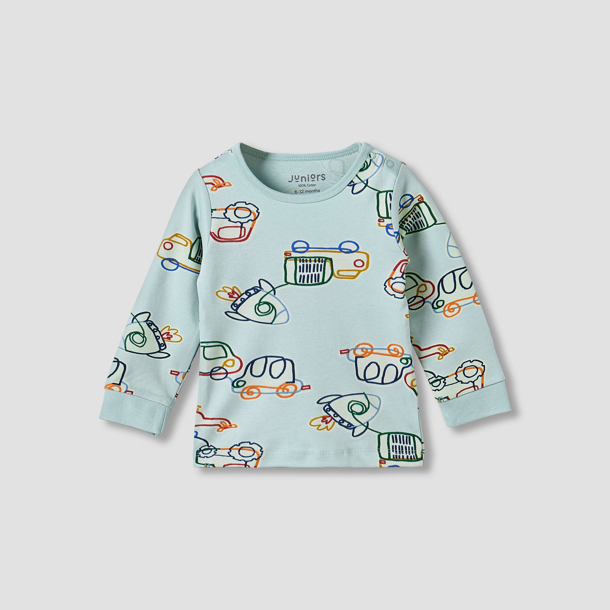 Pack of 3 Juniors Cotton Round Neck Long Sleeve Pyjama Set with Snap Button Closure