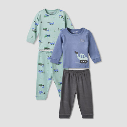 Pack of 2 Juniors Cotton Crew Neck Long Sleeve Pyjama Set with Vehicle Print - Multicolour / 12-18 mths