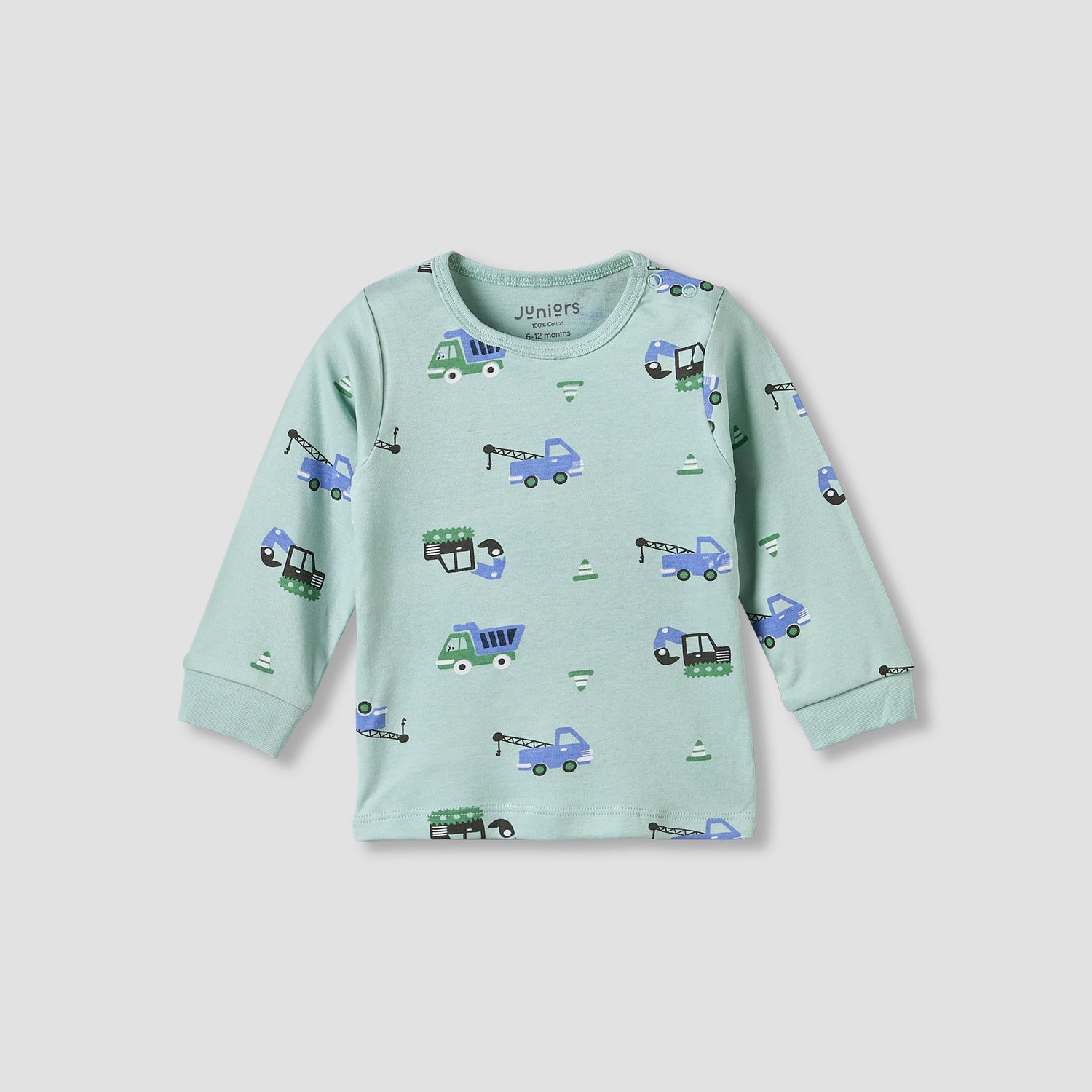 Pack of 2 Juniors Cotton Crew Neck Long Sleeve Pyjama Set with Vehicle Print
