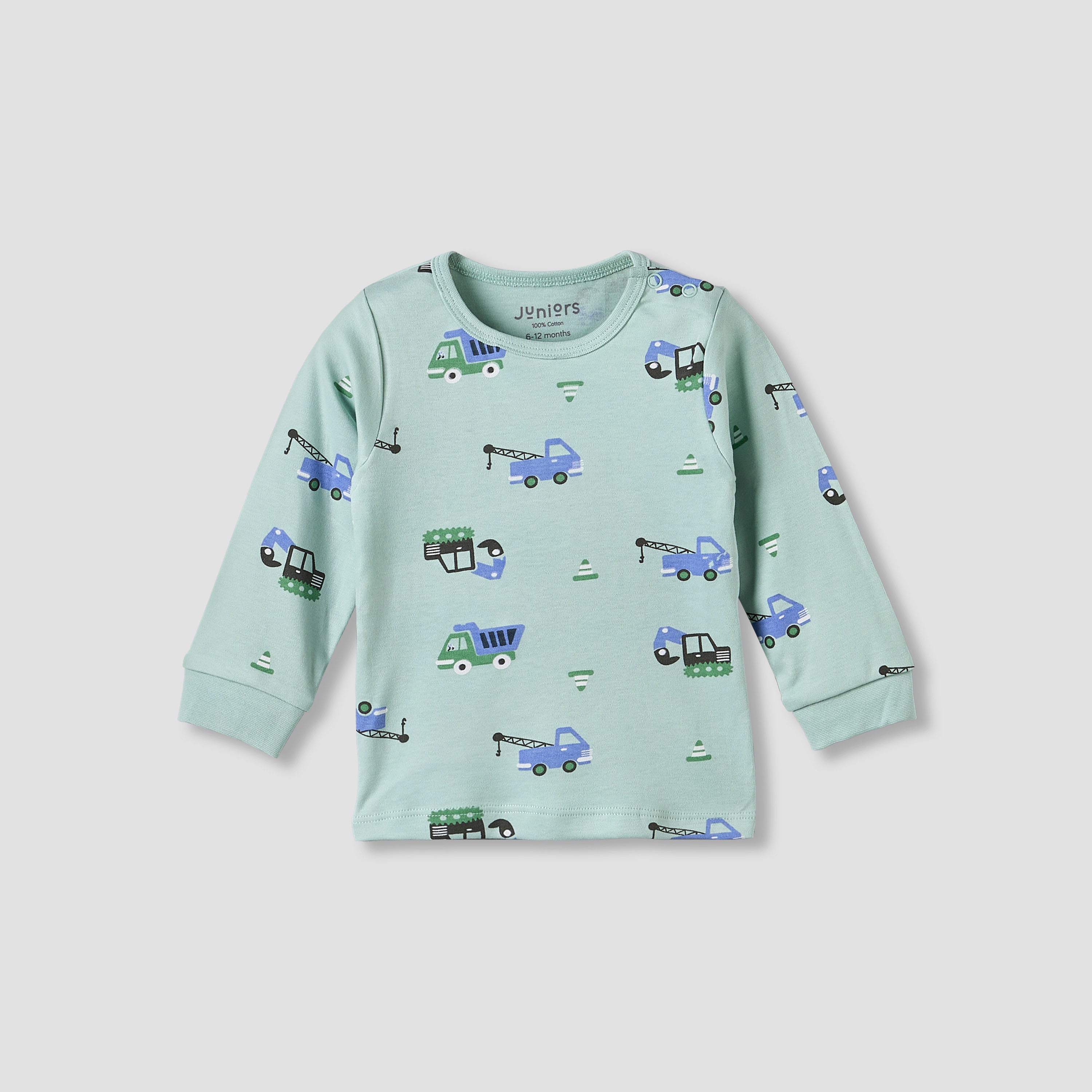 Pack of 2 Juniors Cotton Crew Neck Long Sleeve Pyjama Set with Vehicle Print