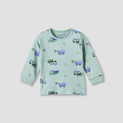Pack of 2 Juniors Cotton Crew Neck Long Sleeve Pyjama Set with Vehicle Print
