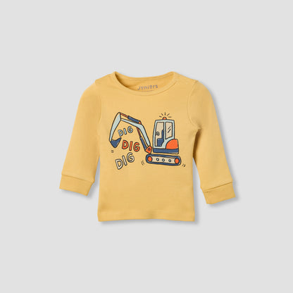 Juniors Pyjama Set with Construction Print - Cotton - Long Sleeves - Round Neck - Set of 3
