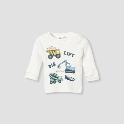 Juniors Pyjama Set with Construction Print - Cotton - Long Sleeves - Round Neck - Set of 3