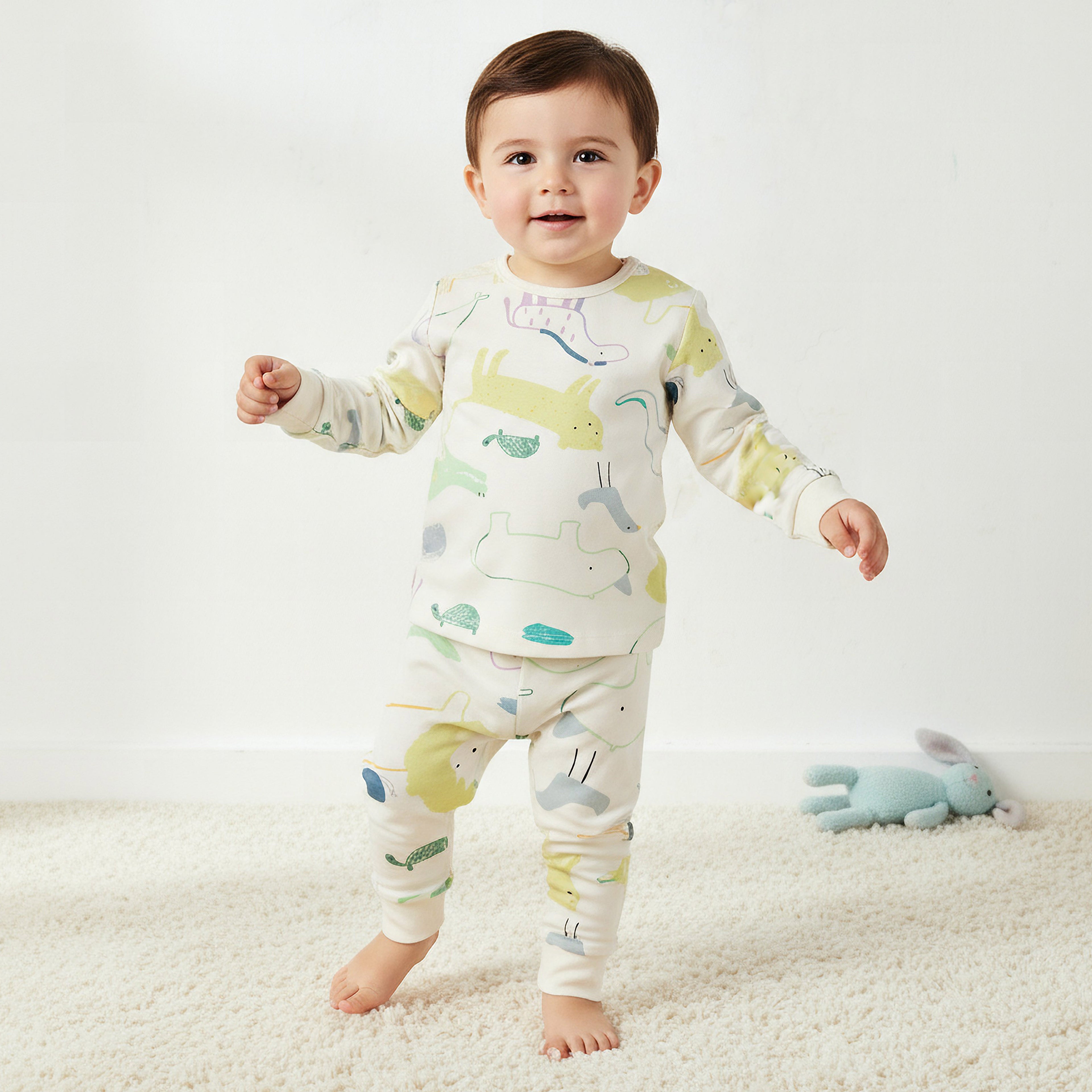 Set of 3 Juniors Cotton Round Neck Long Sleeve Pyjama Set with Snap Button Closure