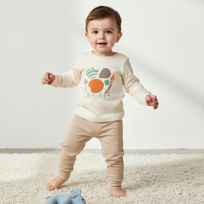 Set of 2 Juniors Cotton Round Neck Long Sleeve Pyjama Set with Snap Button Closure