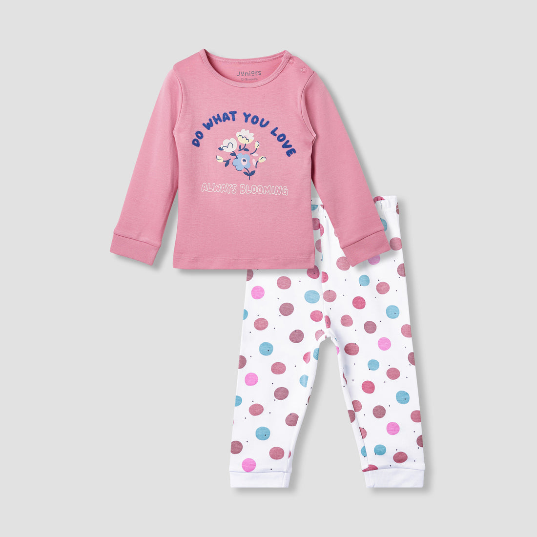 Juniors Embroidered T-shirt and Printed Pyjama Set
