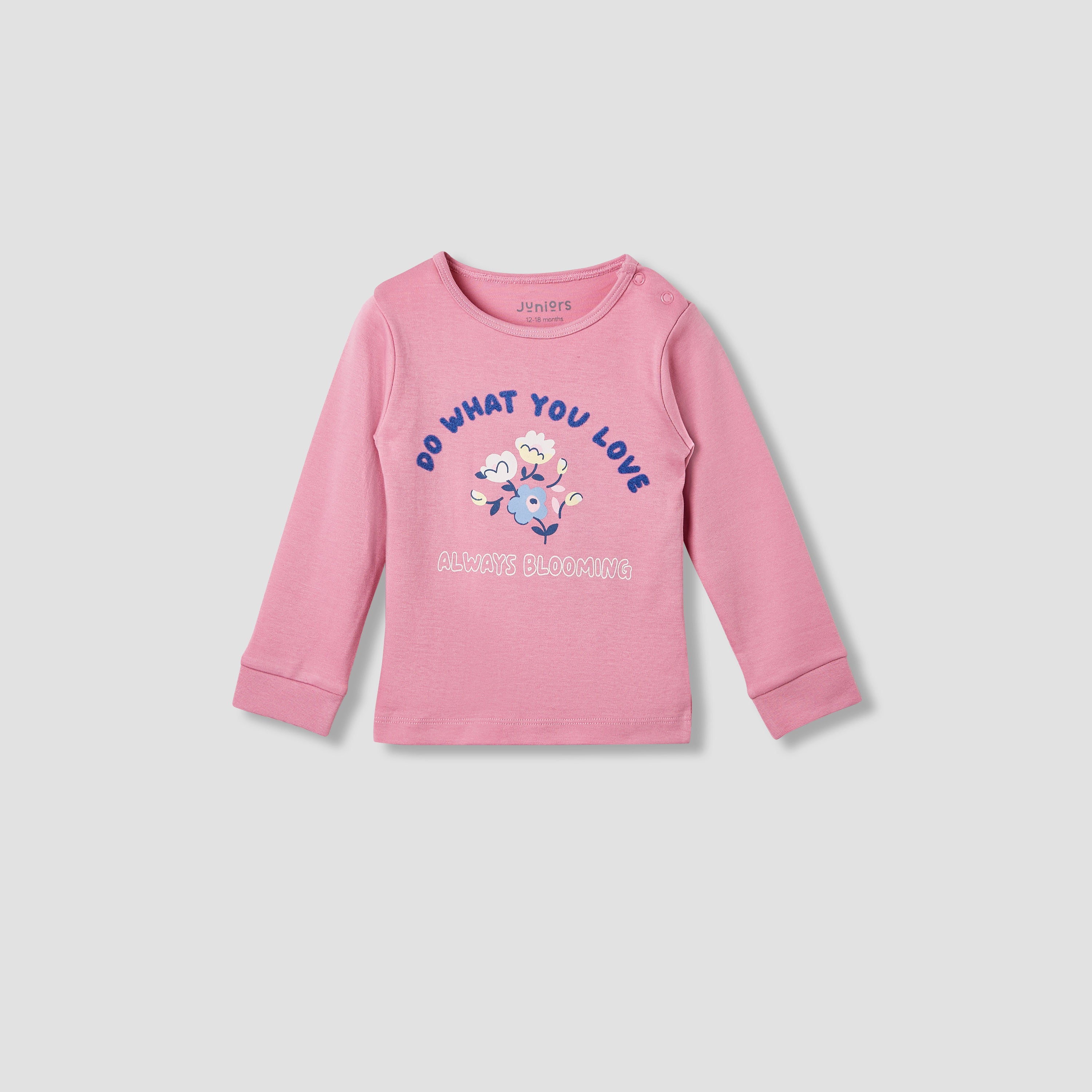 Juniors Embroidered T-shirt and Printed Pyjama Set