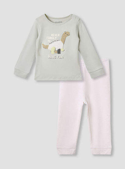 Juniors Dinosaur Print T-shirt and Pyjama Set-baby-boys-clothing-nightwear-pyjamasets-image-2