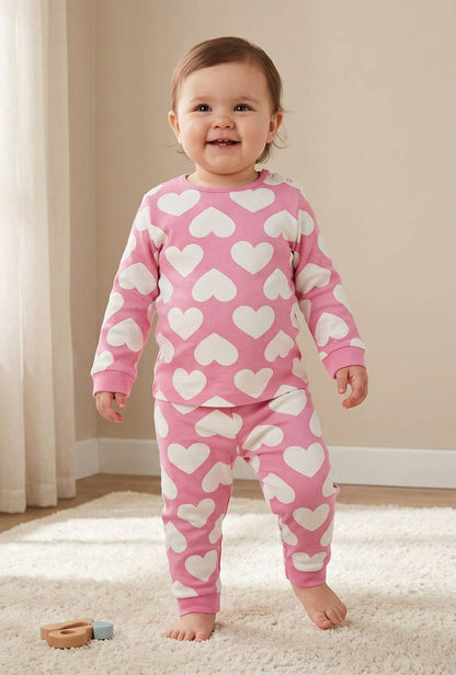 Juniors Heart Print Long Sleeves T-shirt and Pyjama Set