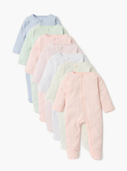 Juniors Striped Closed Feet Sleepsuit with Long Sleeves - Set of 7-baby-girls-clothing-nightwear-sleepsuits-image-1