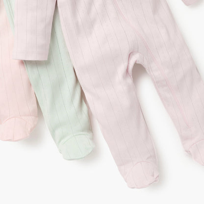 Juniors Striped Closed Feet Sleepsuit with Long Sleeves - Set of 7