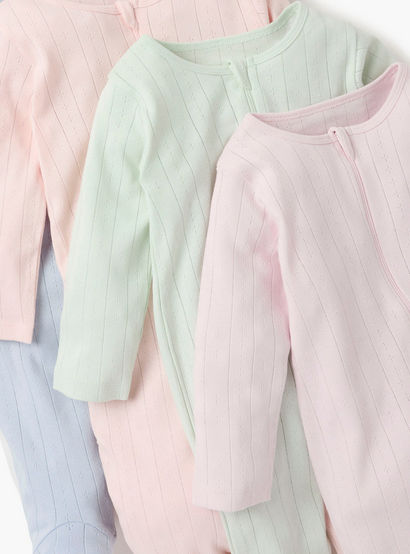 Juniors Striped Closed Feet Sleepsuit with Long Sleeves - Set of 7-baby-girls-clothing-nightwear-sleepsuits-image-9
