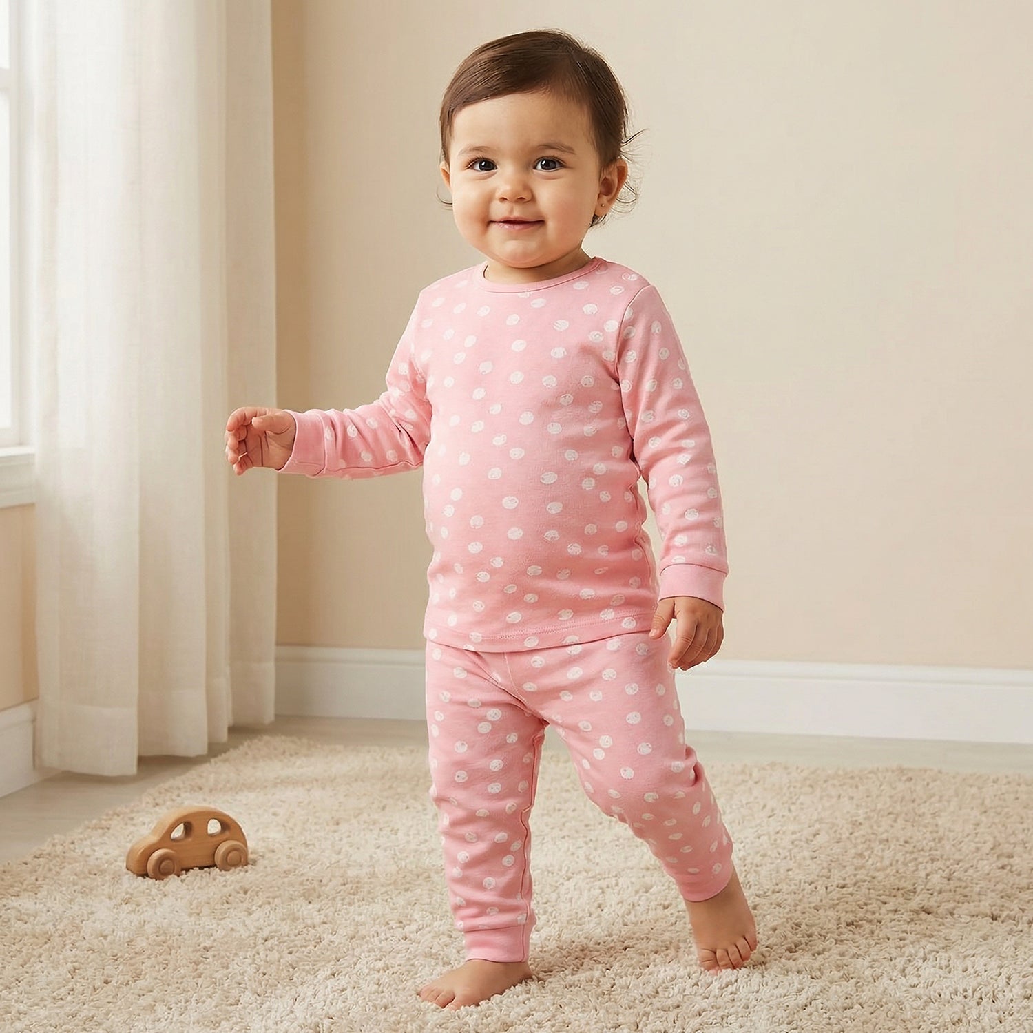Juniors Polka Dot Print T-shirt and Pyjama Set