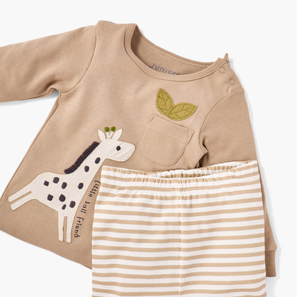 Juniors Giraffe Applique T-shirt and Striped Pyjama Set