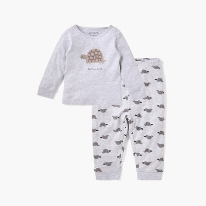 Juniors Turtle Print T-shirt and Pyjama Set - Grey / 12-18 mths