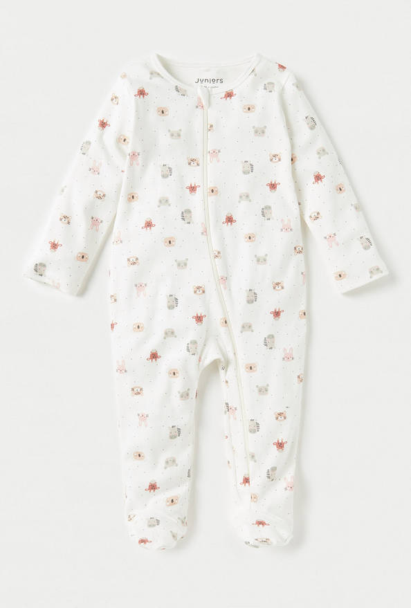Juniors All-Over Animal Print Closed Feet Sleepsuit with Zip Closure