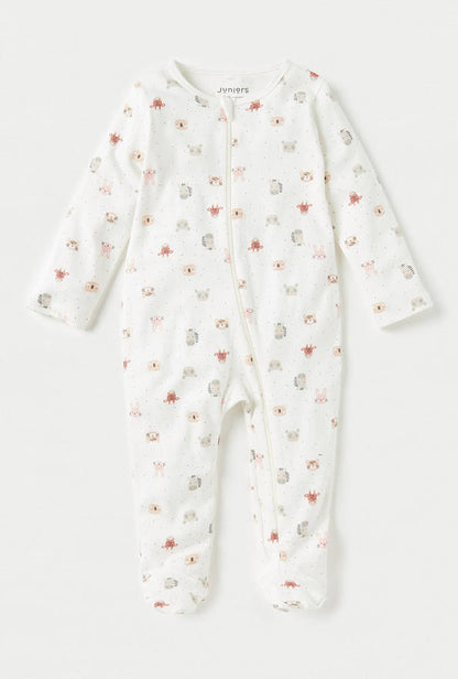 Juniors All-Over Animal Print Closed Feet Sleepsuit with Zip Closure