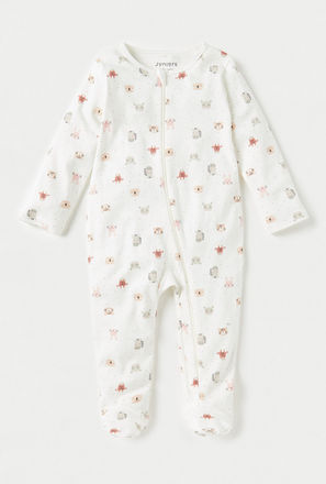 Juniors All-Over Animal Print Closed Feet Sleepsuit with Zip Closure