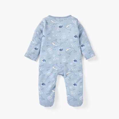 Juniors Whale Print Sleepsuit with Zip Closure and Long Sleeves