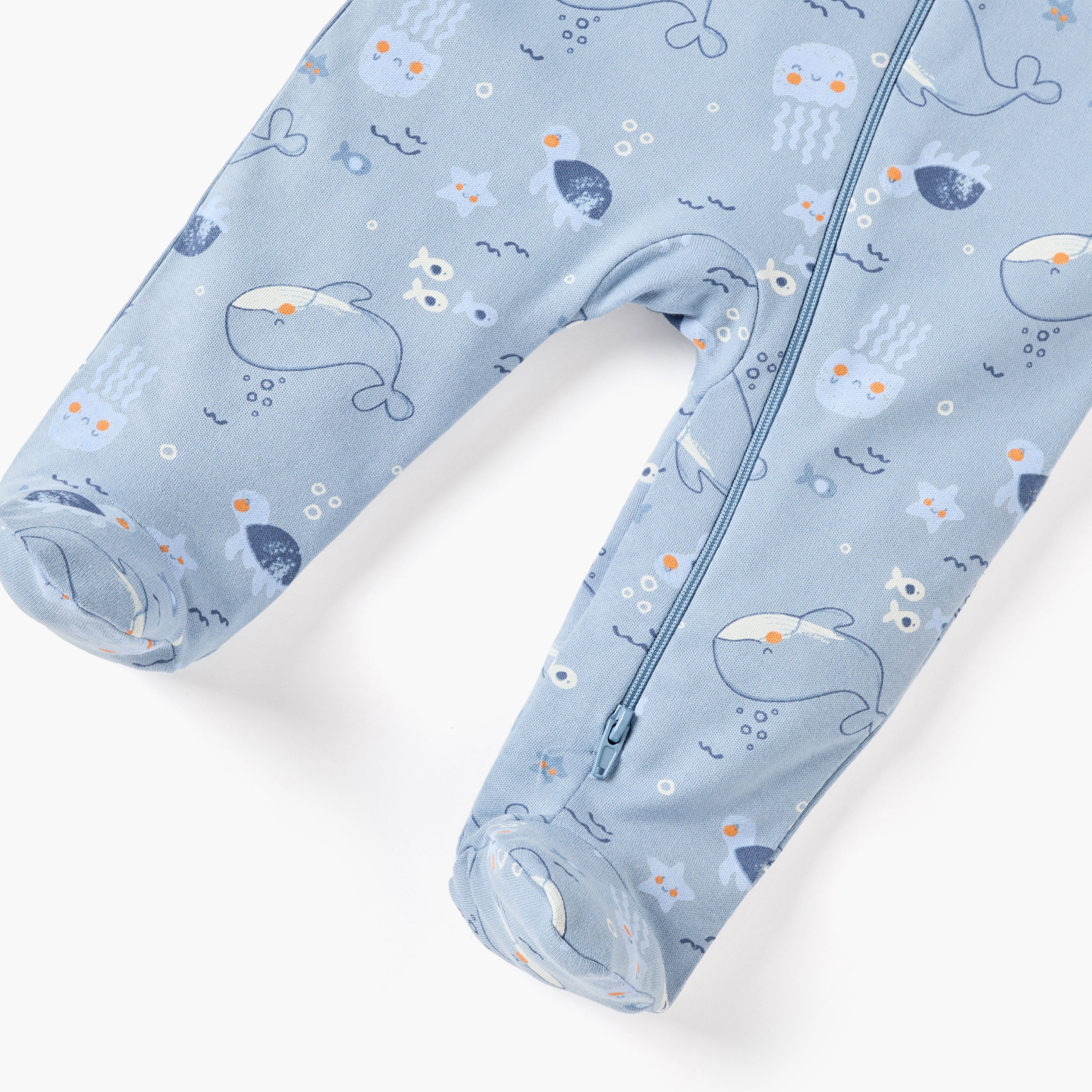 Juniors Whale Print Sleepsuit with Zip Closure and Long Sleeves